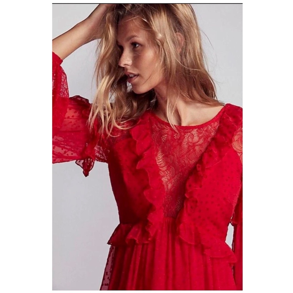 FREE PEOPLE Red Swiss Dot “Dotty” Mini Dress Size XS - Picture 2 of 10